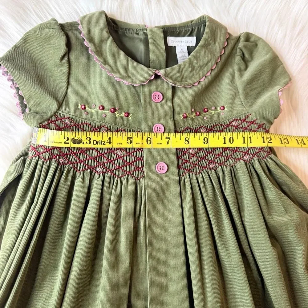 Charter Club Vintage Inspired Smocked Micro Corduroy Dress Size 6